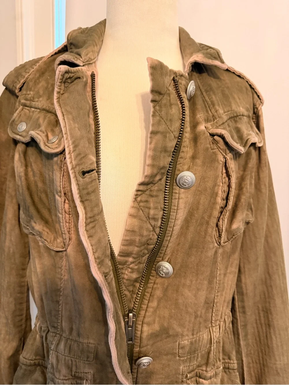 Free People Olive Brown Utility Jacket with Button Front